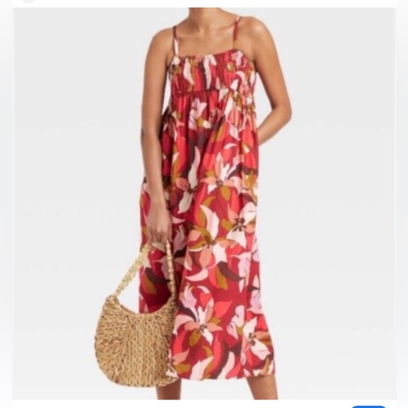 A New Day Red Floral Spaghetti Strap Dress Size Large - Picture 1 of 13